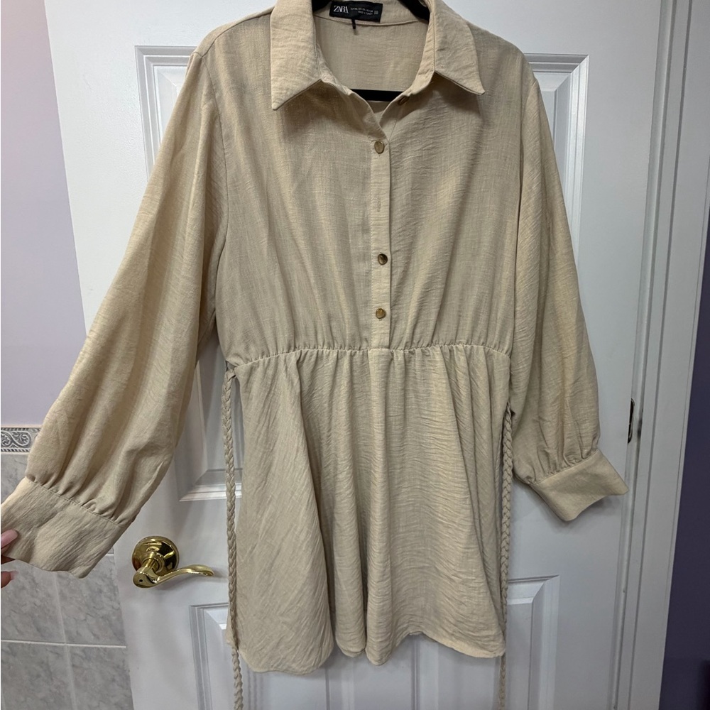 Zara Beige Long Sleeve Dress - Picture 2 of 5